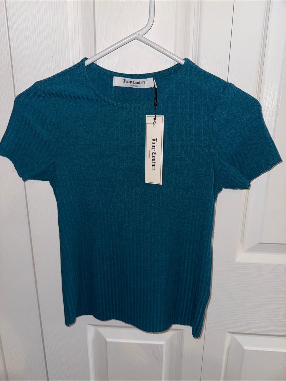 Juicy Couture Teal Ribbed Crewneck Tee NEW $49 Retail